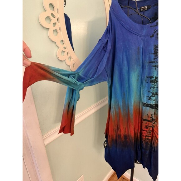 Art of Cloth Top Medium Art Lagenlook Asymmetrical Hem Tunic Tee USA Artsy - Picture 2 of 6